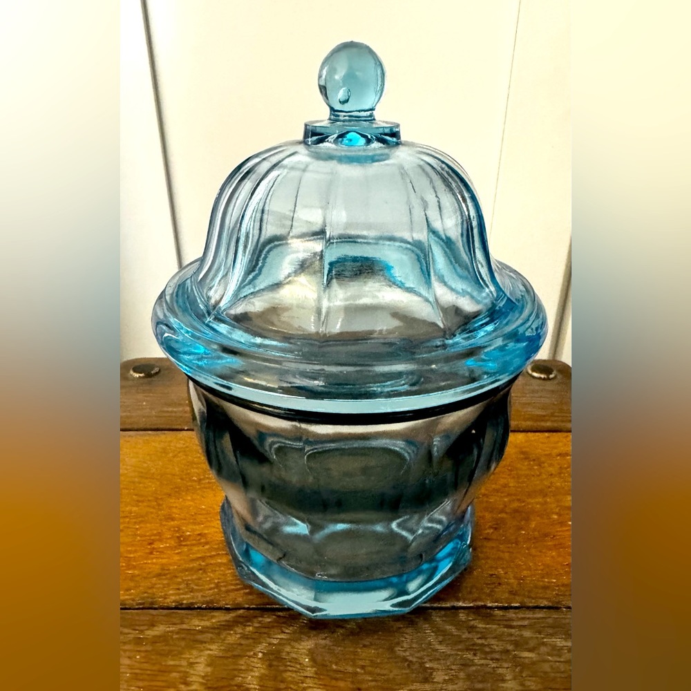 Vintage Indiana Glass Candy Jar w/Lid in Azure Blue